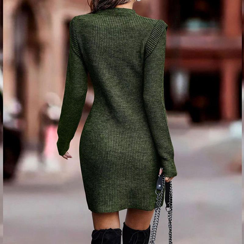 Autumn and Winter Long Sleeve Slim Fit Sexy Knitted Dress Women Fashion Round Neck Elegant Sweater Dress Woman High Waist Vintage Casual Dresses 25125