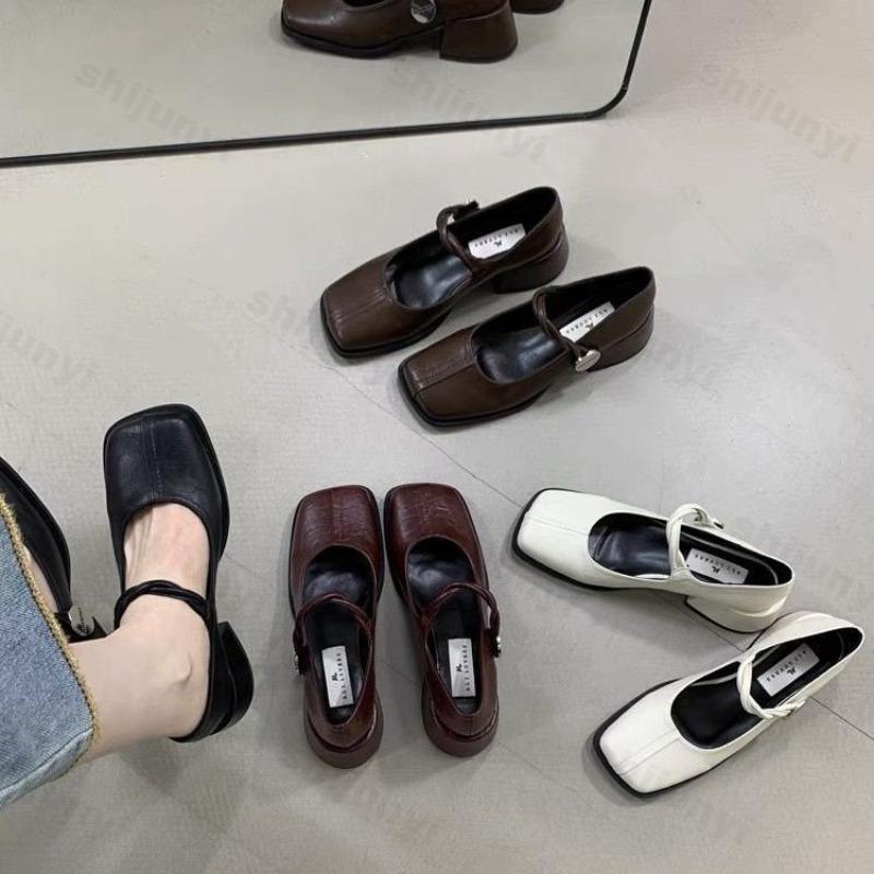 2026 Women Mary Jane Shoes Autumn Soft Leather Eelgant Dress Shoes New Ladies Casual Retro Square Toe Fashion Women's Shoes
