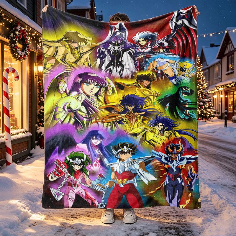 Saint Seiya Pattern Blanket for Home Decoration, Bed, Sofa, Car Travel, Camping, Suitable for All Seasons, Birthday Christmas Gift