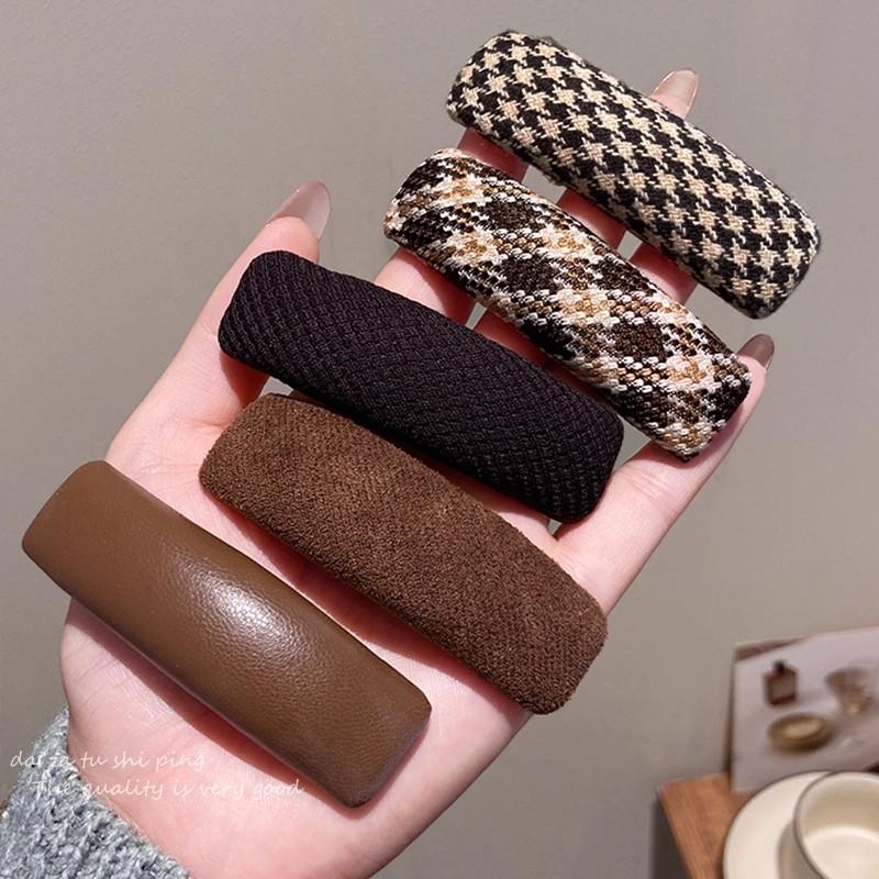 5pcs/set Vintage Brown Plaid Rectangle Hairpins For Women Girls Sweet Hair Ornament Barrettes Hair Clip Hair Accessories
