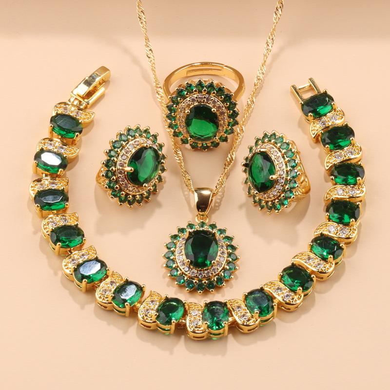 Brazil Italy Elegant Women Luxury Wedding Jewelry Sets Gold Plated Earrings Necklace Pendant Ring Bracelet For Women Gift