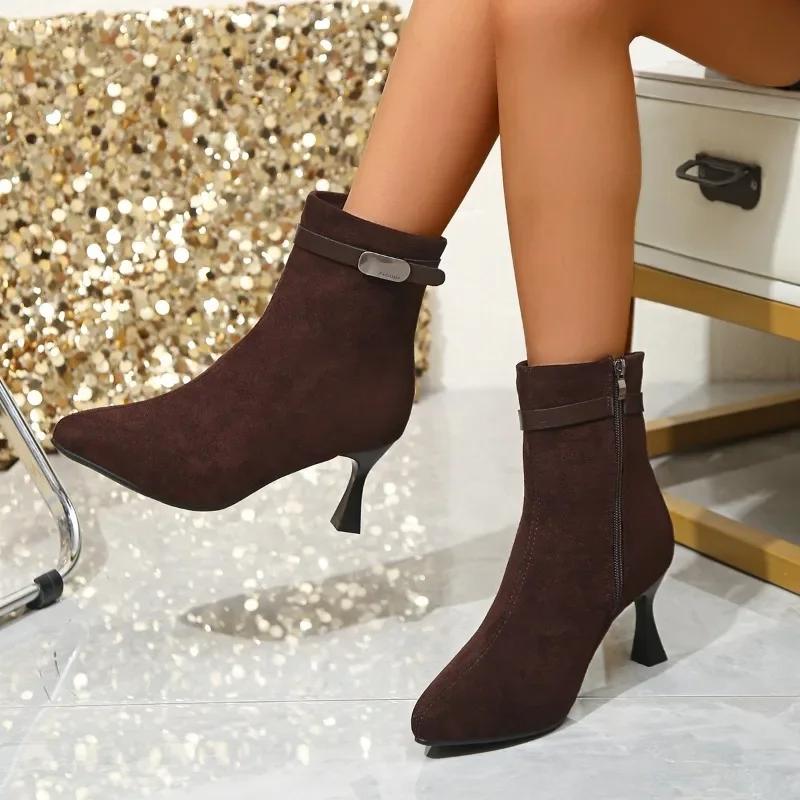 Herbst und Winter Neue Spitzschuhe Temperament Mode Reißverschluss Mode Damen Stiefeletten 2025 Neu