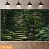Lush Greenery Courtyard Mural with Cascading Waterfall and Pond