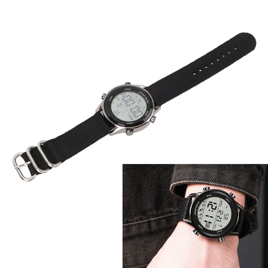 Men Digital Sports Watch Rainproof Alarm Countdown Dual Time Zone Nylon Strap Digital Watch with Stopwatch for Outdoor