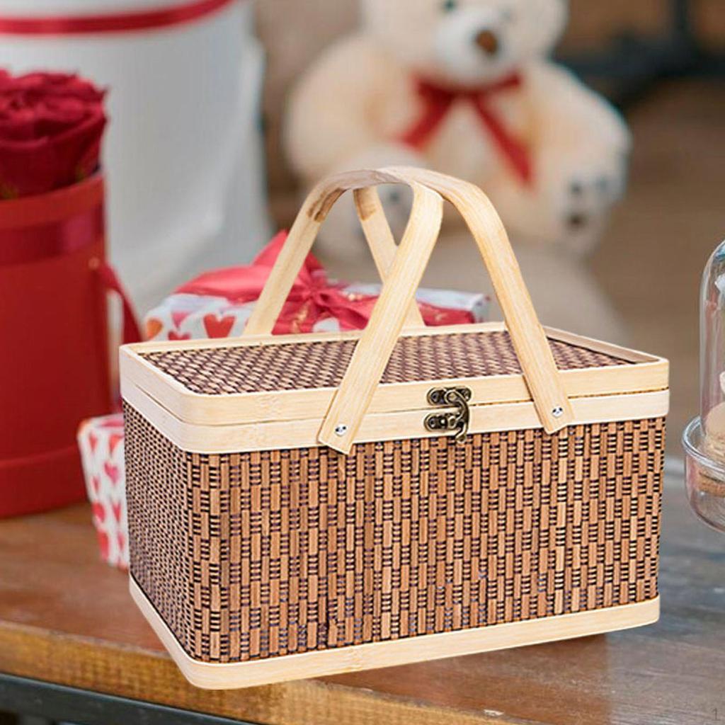 Bamboo Woven Basket Grocery Flower Hamper for Cake Bread Picnic