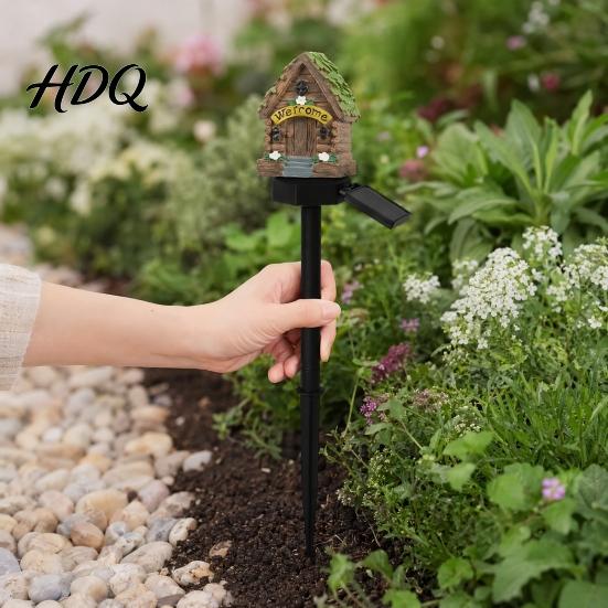 Solar Pathway Lights Mushroom Lights House Statue Fairy Cottage Garden Stake Light Waterproof Outdoor Landscape for Yard Patio Lawn Decorative