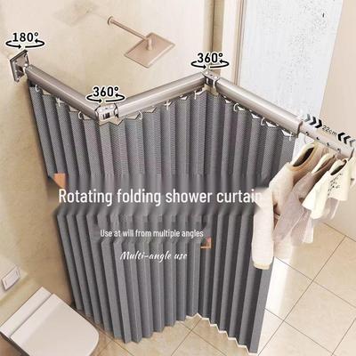 Multifunctional No-Drill Waterproof Folding Shower Curtain and Clothes Drying Rod