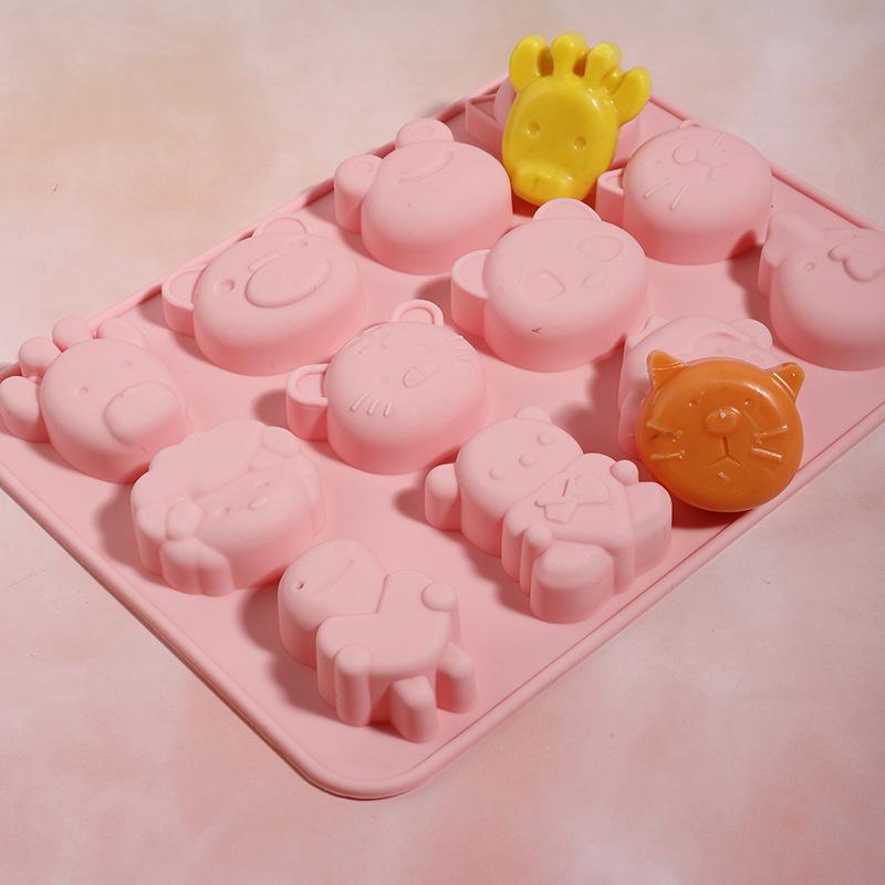 Food Grade, Silicone Animal Mold, Cartoon, Jelly Pudding Mold, 12 In A Row, Bowl Cake Demolding, Milk Jelly Silicone Mold
