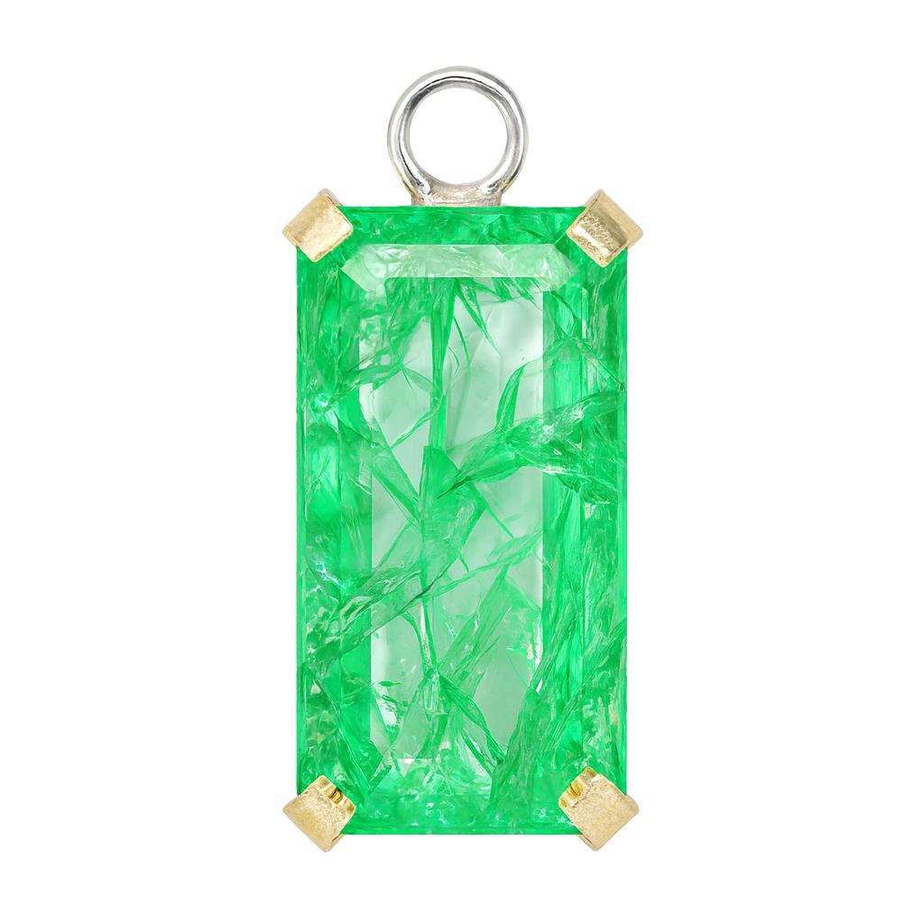 A+ CERTIFIED 44 Ct Natural Green Emerald 925 Sterling Silver Emerald Cut Pendant AI-127-NS
