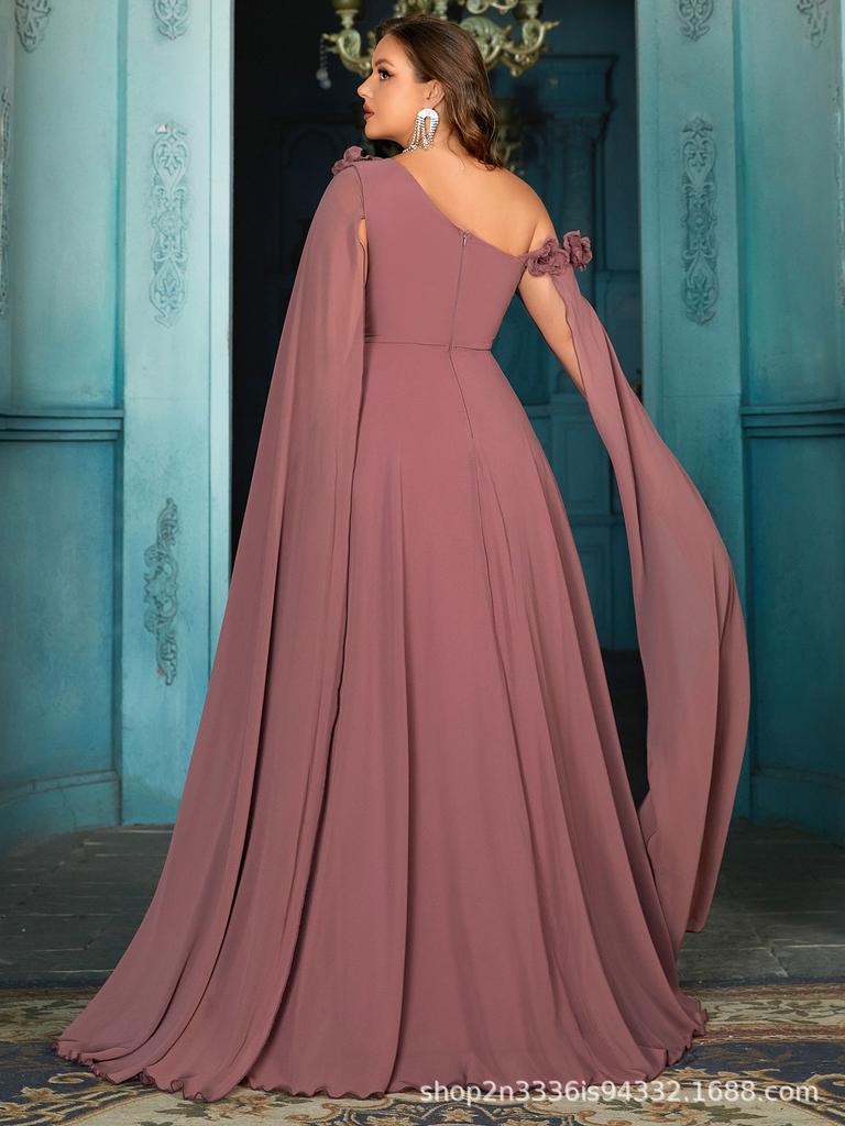 2024 Plus Size V-Neck Chiffon Bridesmaid Dress - Flowy Light Luxury Design.