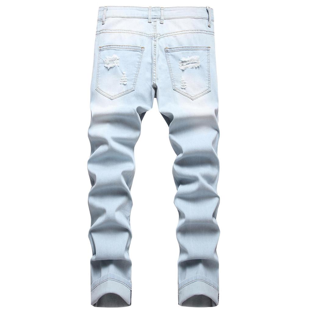 Hellblaue Slim Fit Distressed-Jeans für Herren - Jeanshose im europäischen und amerikanischen Stil