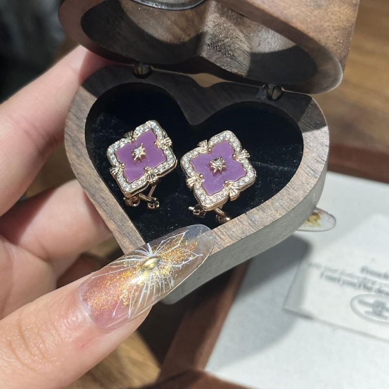 Vintage Style Violet Floral Jewelry Set Women Necklace Earrings Bracelet In Gold Plated Finish