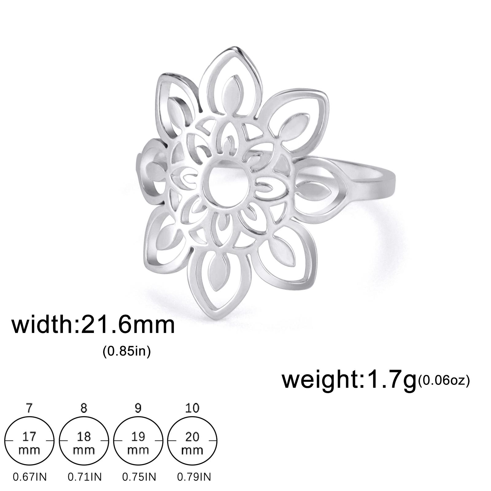 

Teamer Buddhist Mandala Lotus Flower Ring Elegant Stainless Steel Gold Color Finger Ring for Women Spiritual Healing Jewelry 6