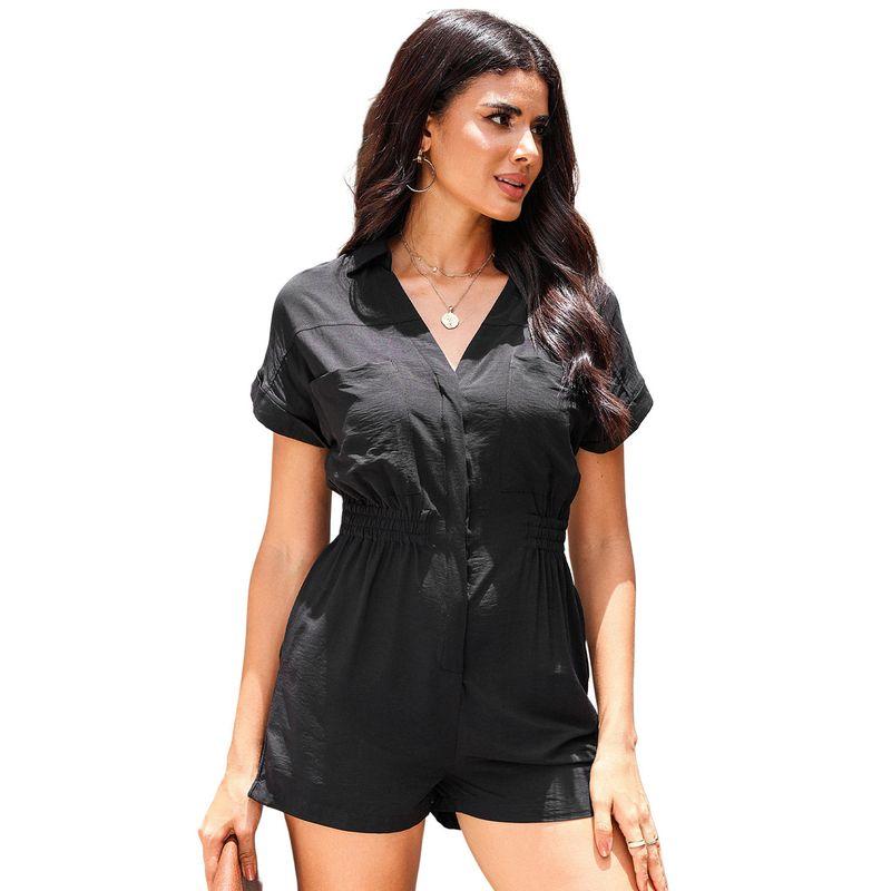 

American Shiying Elegant All-Match Jumpsuit Women 2025 Summer New Waist Hugging Slimming Short Jumpsuit Women Black Size S fit (45.00 kg-55.00 kg