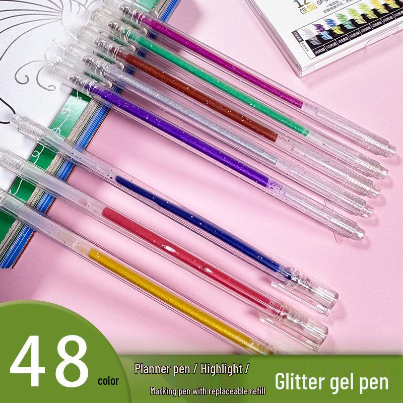 Fluorescent Glitter Gel Pen - Flowing Sand Pearlescent Colors for Students and Journals