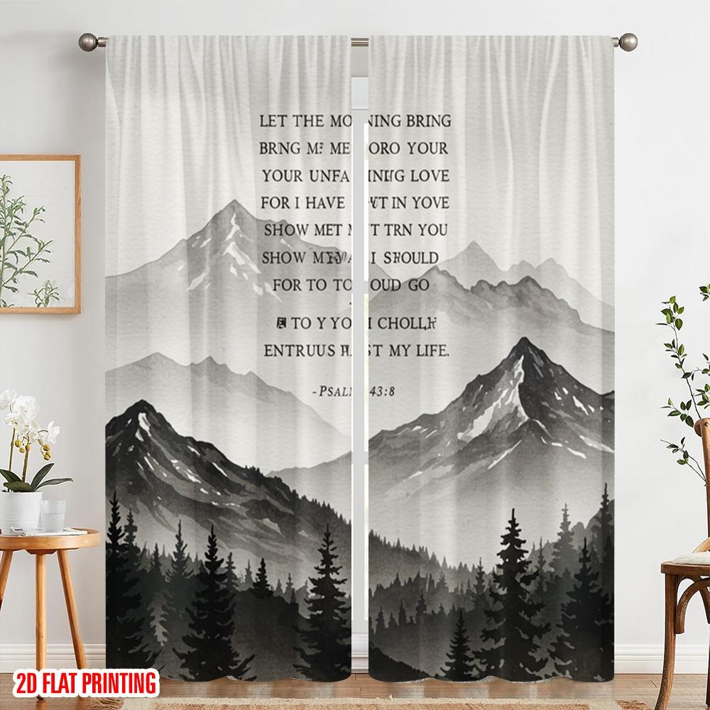 2pcs 2D flat printing Party Curtain Mountain Landscape Love Trust Polyester Without Electricity Festive Curtains for Home &