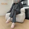 2-teiliges Winter-Pyjama-Set für Unisex, Stehkragen, einfarbig, Reißverschluss, verdicktes Korallenvlies, Homewear, Mantel, Hosen-Set, lockere Loungewear, Nachtwäsche