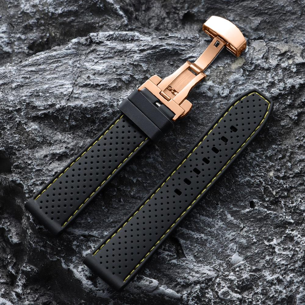20mm 22mm Premium Silicone Watch Band Butterfly Buckle Waterproof Soft Rubber Strap Breathable Strap Replacement Universal Watch