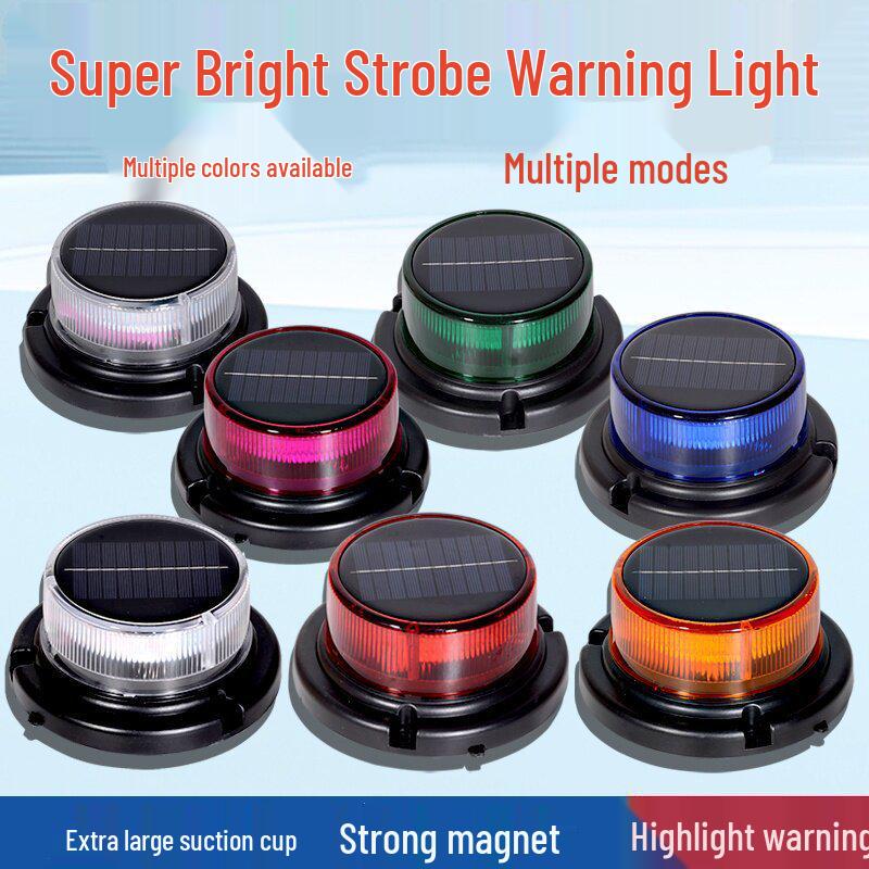 Rechargeable Solar-Powered Magnetic Strobe Light for Night Driving Safety