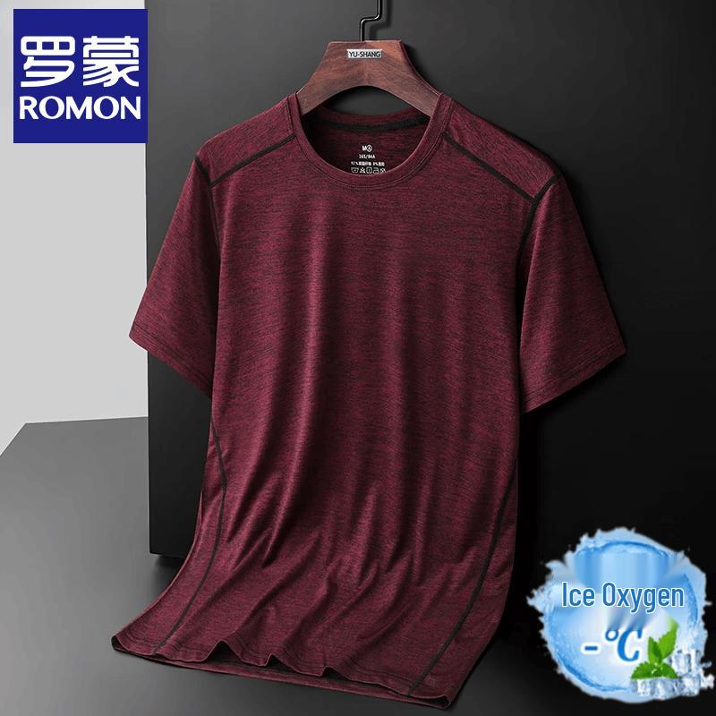 Luomeng Men s Ice Silk Quick-Dry Short-Sleeve T-Shirt XL вино красного