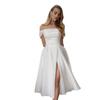 European and American One-word Shoulder Evening Dress White Certificate Registration Light Wedding Dress Birthday Party Fashion Split Dress