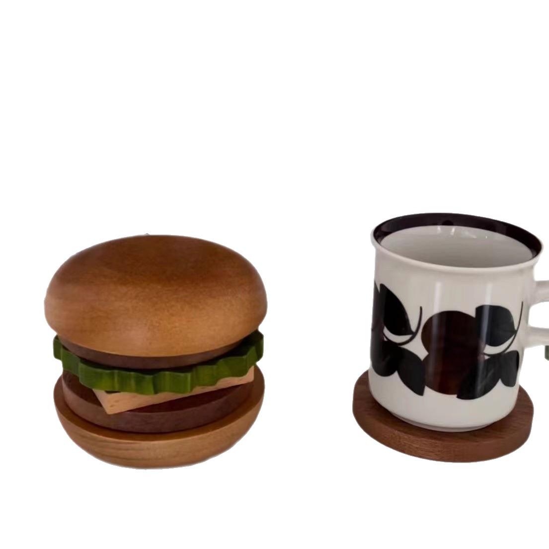 Solid Wood Hamburger Coaster - Heat Resistant Placemat for Snacks & Drinks