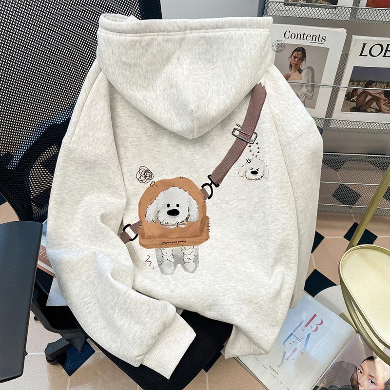 2025 hooded sweater fashion trend versatile men's fleece thickened printing autumn and winter loose women's leisure