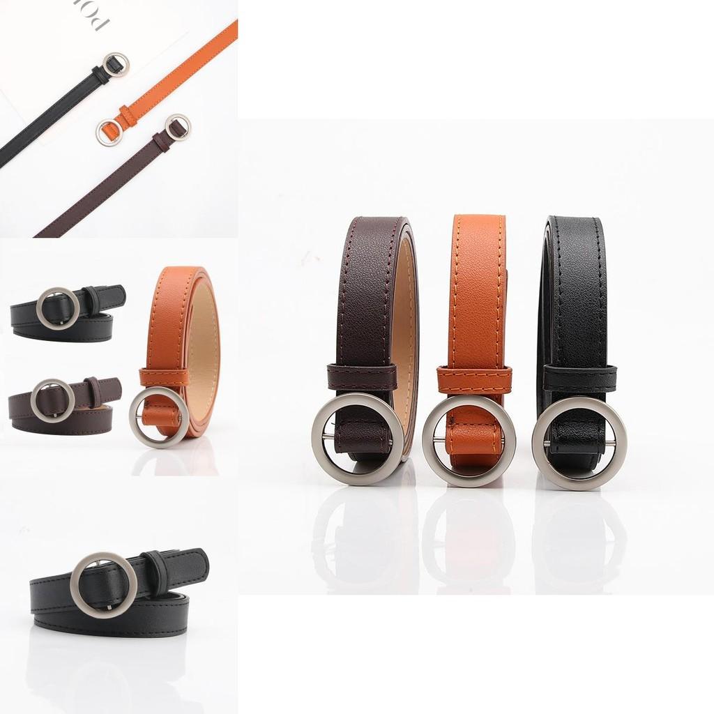 Minimalist Faux Leather Belt For Women With Alloy Round Buckle For Daily Use