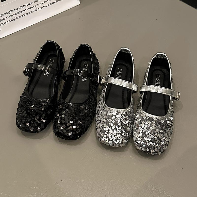 Sequin Mary Jane Shoes Women's Spring and Summer New Round Toe Shallow Mouth Flat Slip Single Shoes