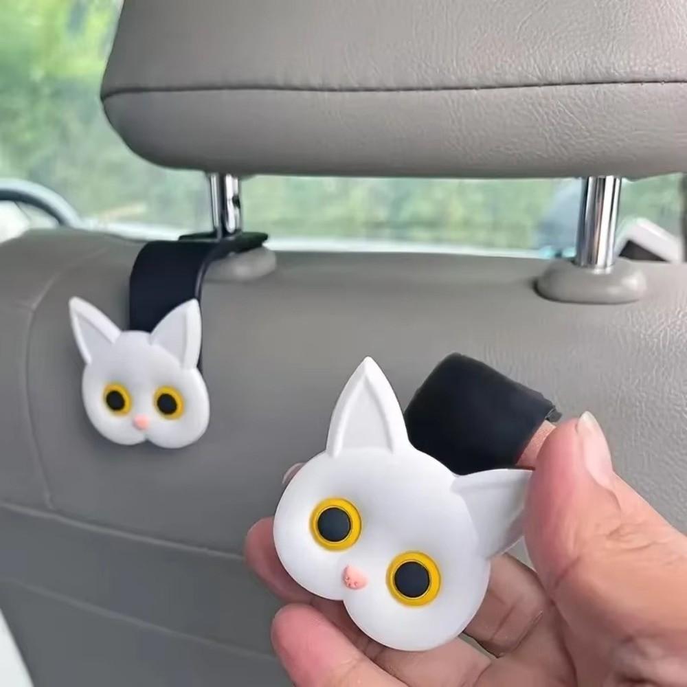 2Pcs Cartoon Cat Car Seat Headrest Hooks Multi-function Front Seat Headrest Organizer  Universal