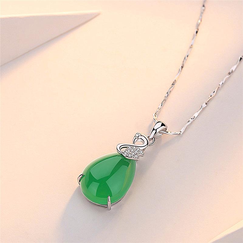 Elegant Silver Swan Necklace with Chrysoprase and Jasper Pendant - Perfect Mother's Day Gift