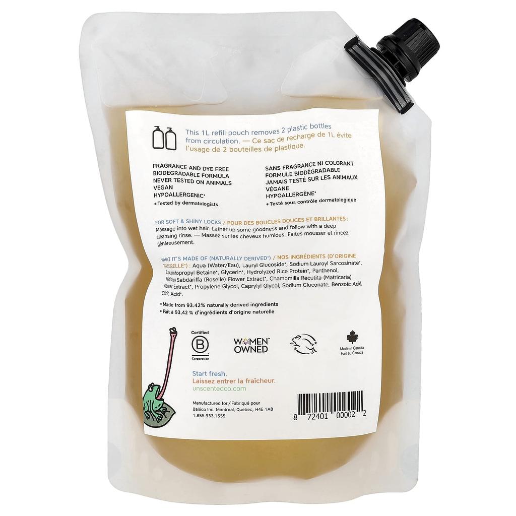 The Unscented Company, Glänzendes Shampoo + Waschlotion für Kinder, Nachfüllpackung, Duftfrei, 1L (33,8 fl oz)