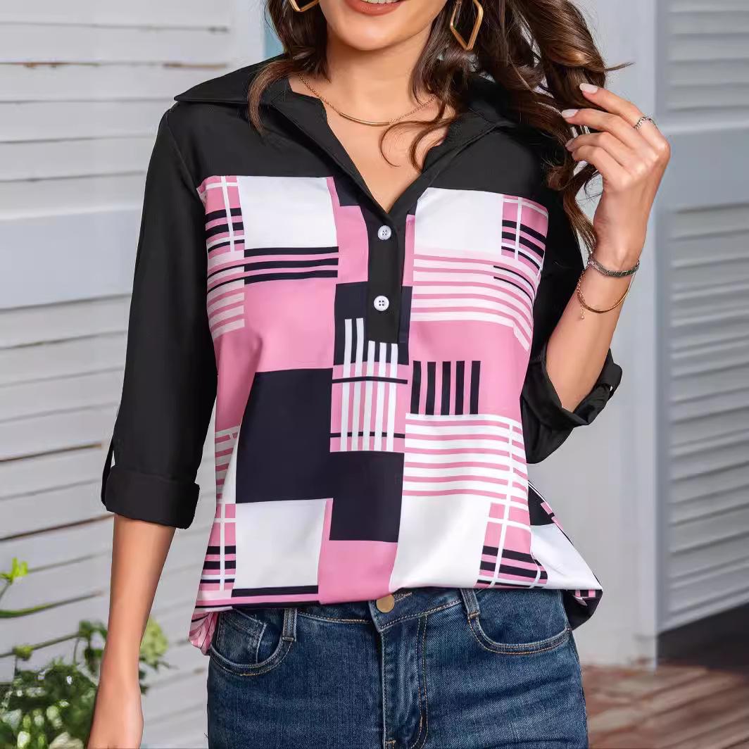

Women s European & American Style Fashion Print 3/4 Sleeve Shirt XL фуксия