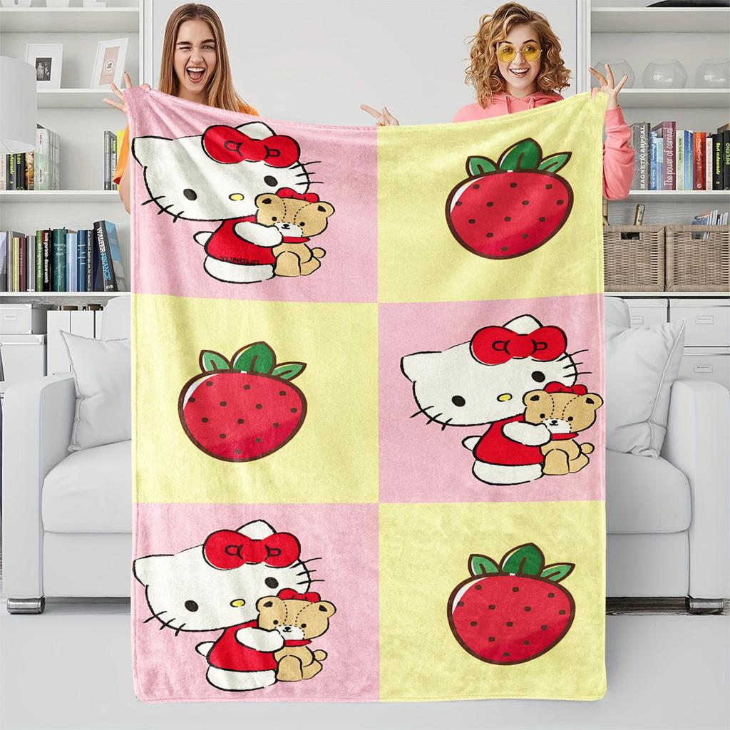Hello Kitty Printed Flannel Blanket, Soft Cozy Fluffy Throw for Bed, Sofa & Living Room