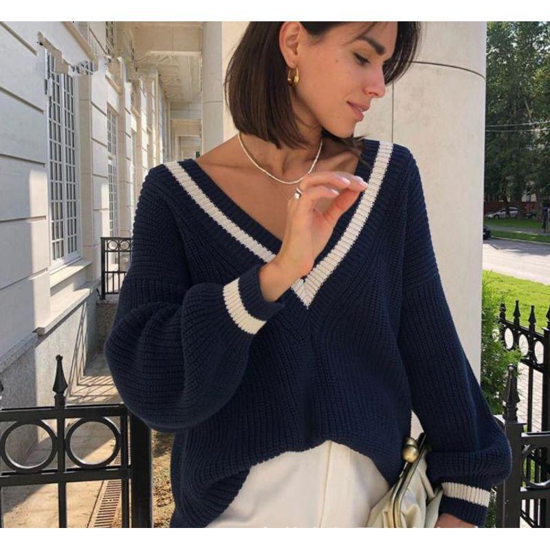 

Casual Stitching Loose Long Sleeve Top Casual Patchwork Loose Long Sleeve Top Navy blue 2XL