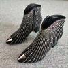 Fashion Woman Short Shoes Black Rhinestone Zip Chunky Heel Booties On Promotion Sale Boot Goth Autumn Offer New In Ankle Boots for Women