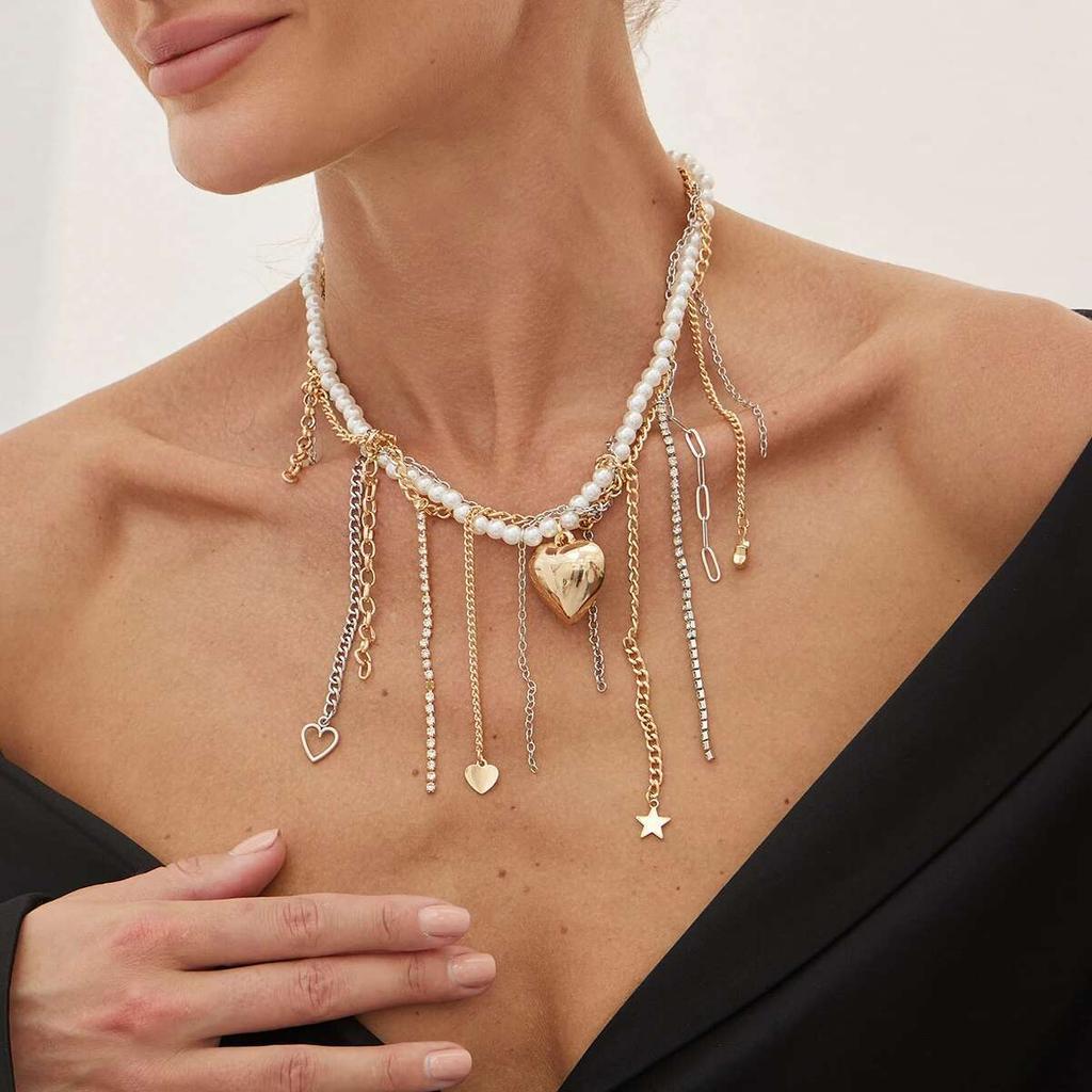 Ingemark Goth Tassel Link Pendant Choker Necklace for Women Trend 2026 Elegant Imitation Pearl Chain Wed Bridal Party Jewelry