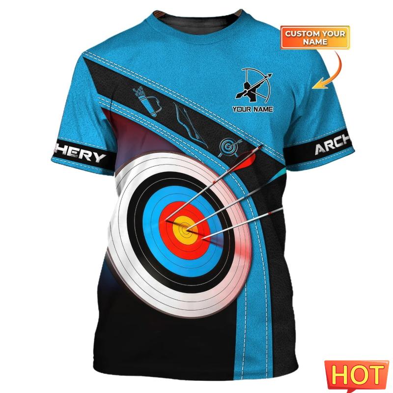 Modische Bogenschieß-T-Shirts für Herren, trendige Kurzarm-Shirts mit 3D-Druck und individuellem Namen, lockere, atmungsaktive Sport-T-Shirts