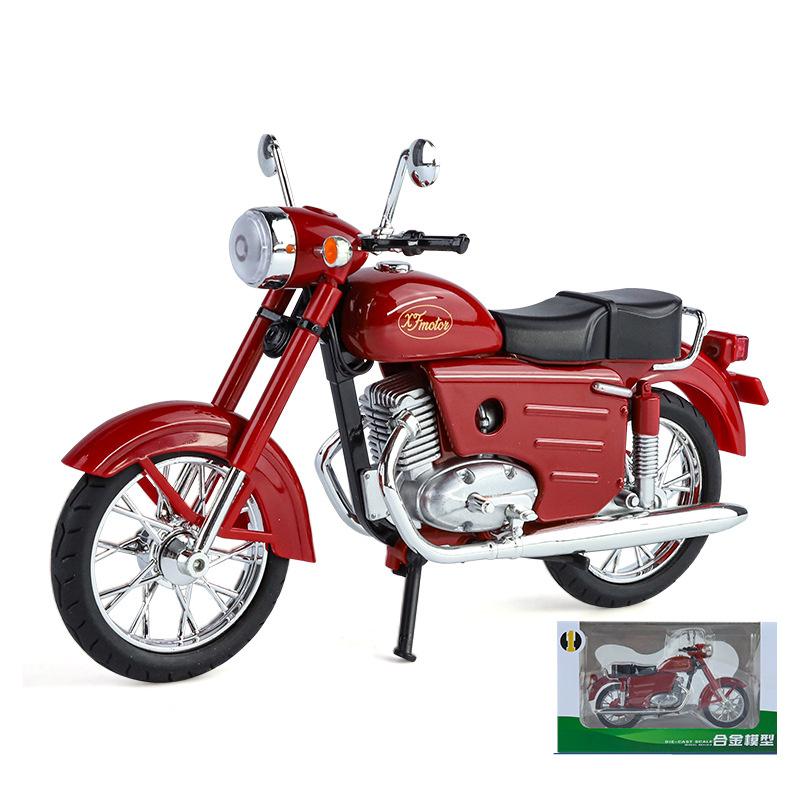1/10 JAWA 250 Alloy Classic Retro Motorcycle Model Diecast Metal Street Motorcycle Model Simulation Sound and Light Kid Toy Gift