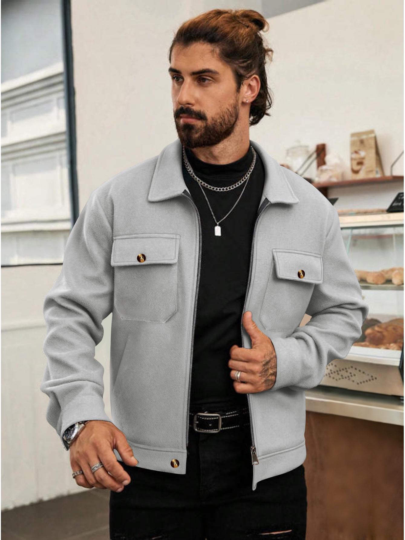 

2025 Autumn/Winter European & American High Street Men s Woolen Zipper Jacket M світло-сірий колір
