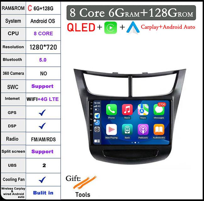 9'' For Chevrolet Sail Aveo 2015 - 2019 Android 14 Car Radio Carplay GPS Navigation Video Stereo Multimedia Player 5G Wifi