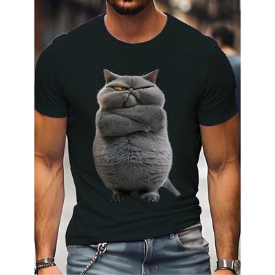 European Sizes Men'S Funny Graphic T-Shirt - Black Cat with Angry Eyes Design - Lightweight Summer Tee- Casual Round Neck Shirt for Cat Lovers