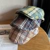 Vintage Summer Girl Lightweight Checkered Newsboy Cap With Sunshade For Casual Wear