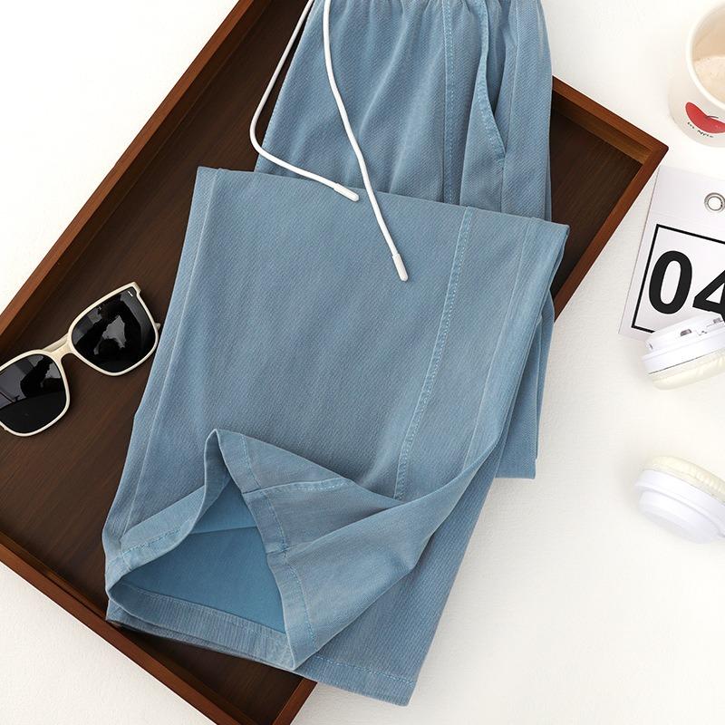 Wide-leg jeans women's summer thin new high-waisted thin straight loose drape Tencel floor-mopping pants
