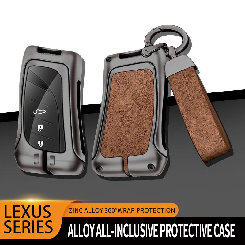 Leather Car Metal Key Case Cover For Lexus Es200 Rx300 Ls500H Nx26 Keyless Bag Protector Shell Keychain Auto Accessories
