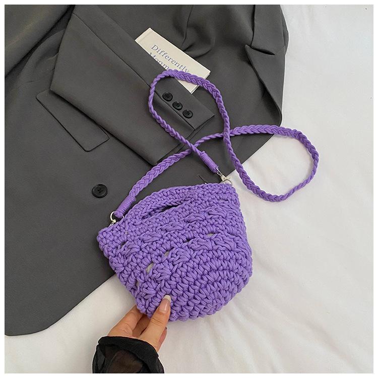 Women's Summer Knitting New Crossbody Woven Bucket Bag Niche Design Seaside Vacation Beach Bag Tide