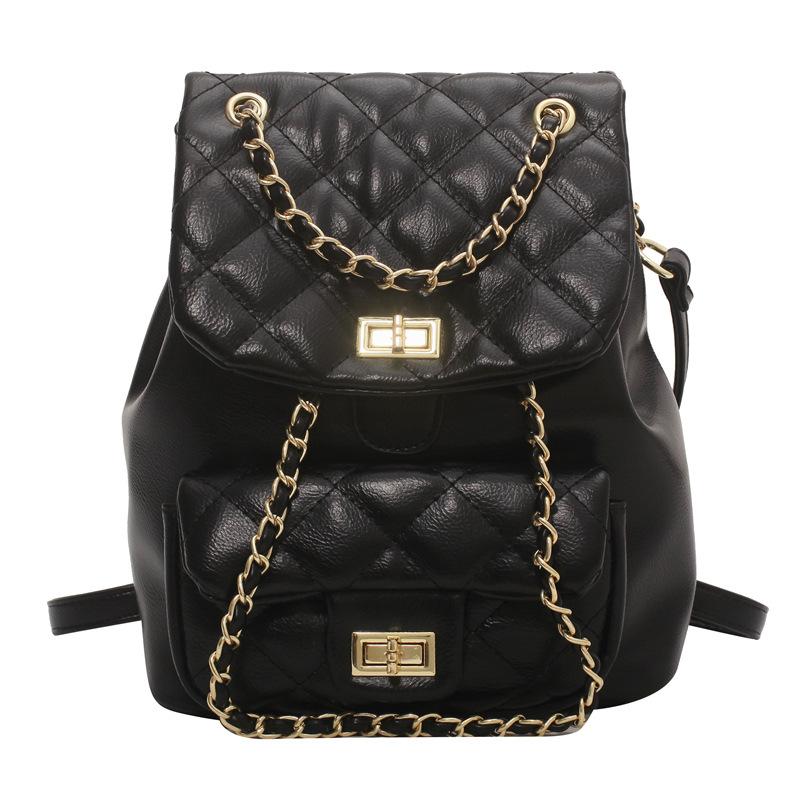 School bag female spring college student backpack large capacity bag 2025 new trendy diamond chain lightweight travel backpack