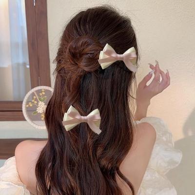 2 Peças Prendedores de Cabelo para Menina Decoração de Laço Design de Fita Dupla Camada Grampos Laterais Acessórios de Cabelo Uso Diário