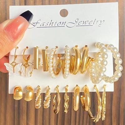 2026 Explosive Earrings Earrings Geometric Square Earrings Retro Pearl Card Set Alloy Earrings Earrings Combination