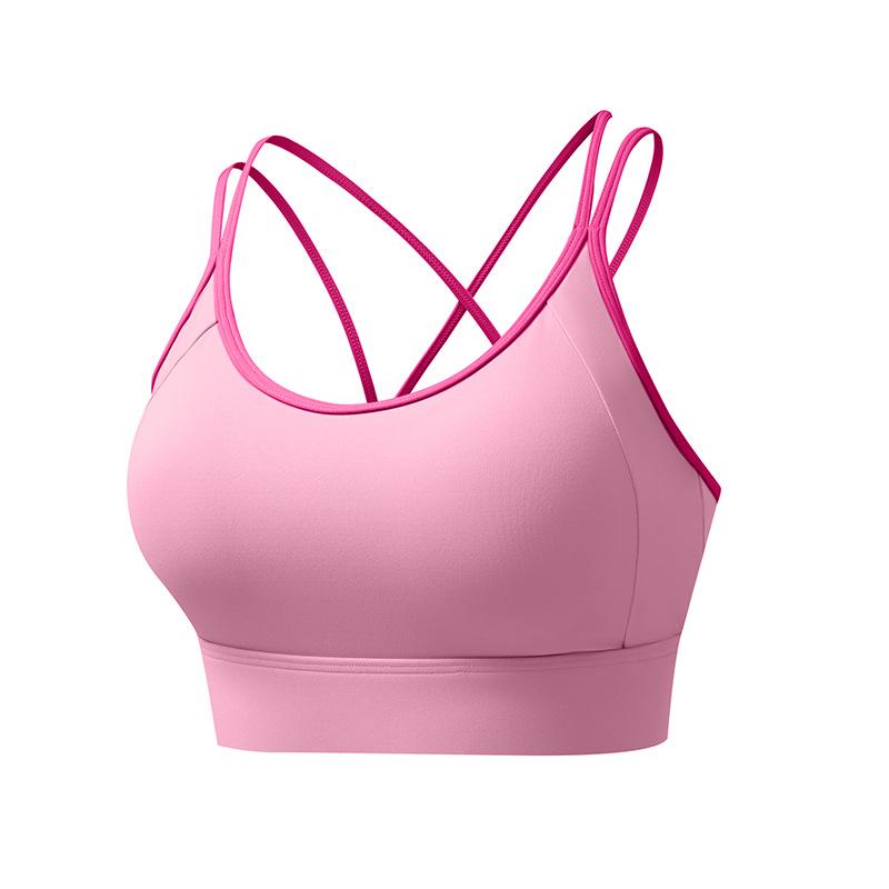 Color Block Criss Cross Back Women Push Up Sports Bra For Yoga Running Fitness